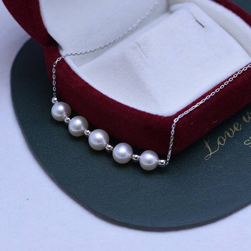 6-7mm Five Drops White Freshwater Smile Pearl Necklace - May Lynn Jewelry